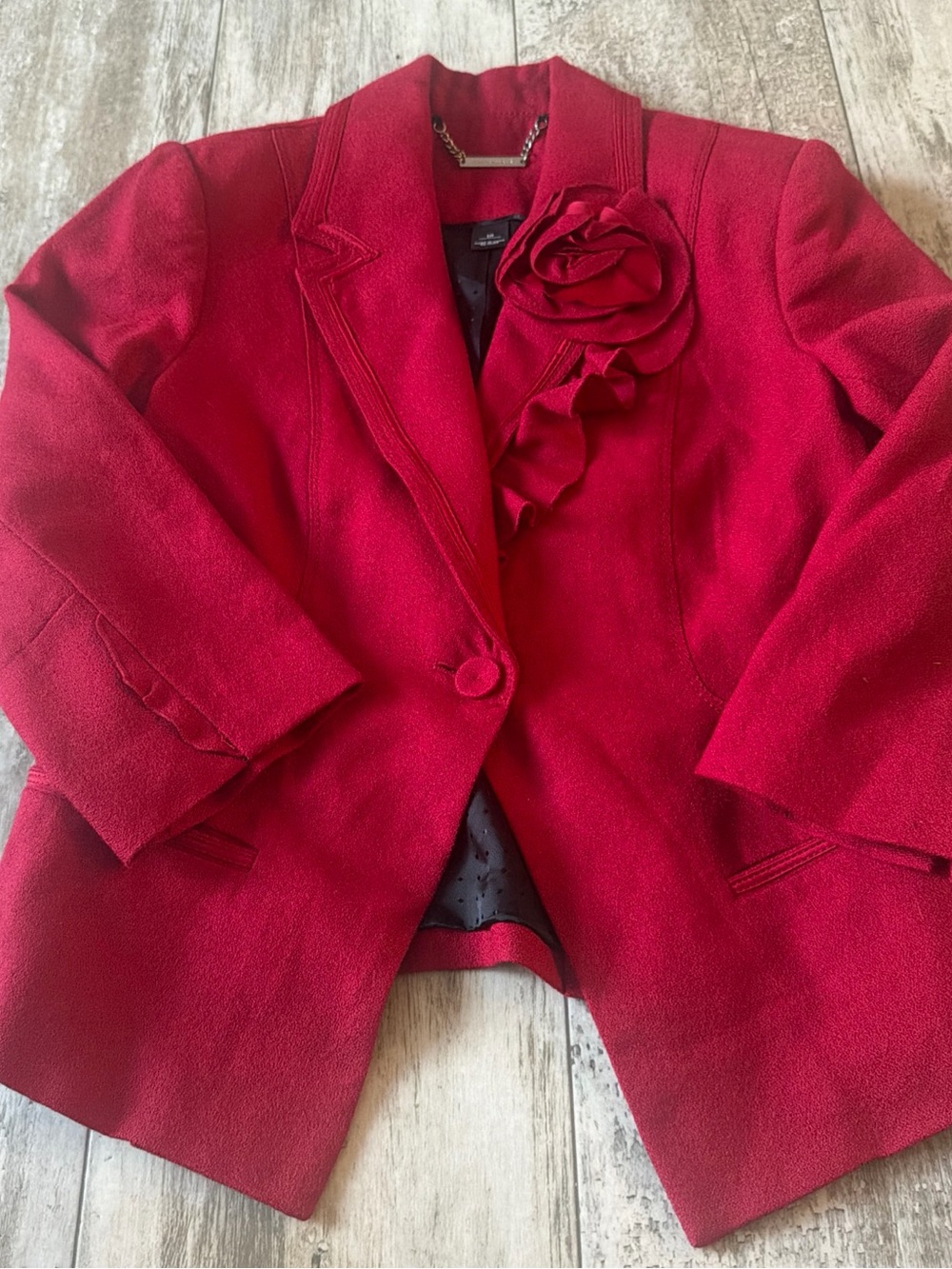 White & Black Red Women's Blazer with Rosette Accent